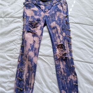 Rock & Republic Tie-Dye Skinny Jeans with Chain Detail